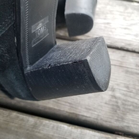 TOMS Lunata Chunky Heeled Black Suede Leather Ankle Boots Booties Woman's 9 - Picture 8 of 11